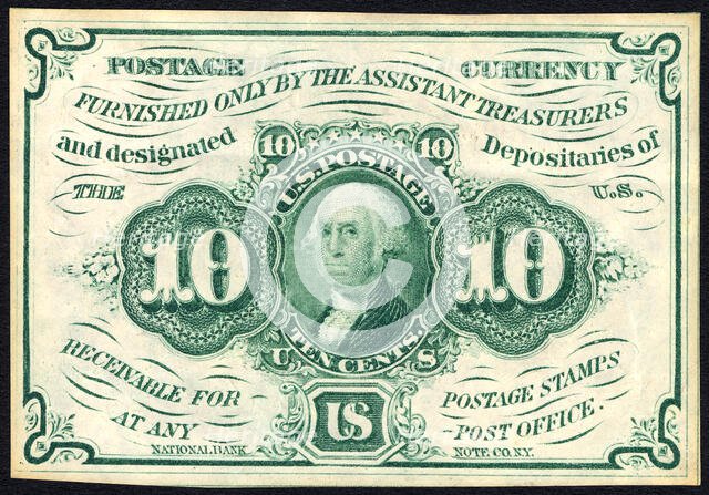 10c Washington postage currency, 1862. Creator: Continental Bank Note Company.