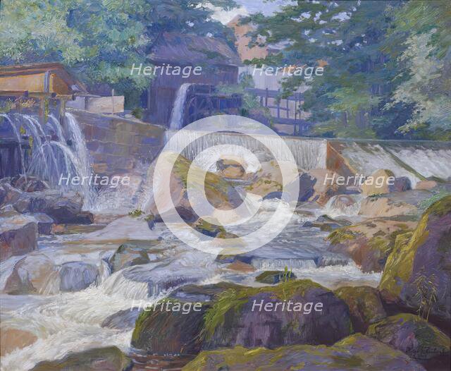 River weir with mill, Klam near Grein, 1913. Creator: Hugo Schubert.