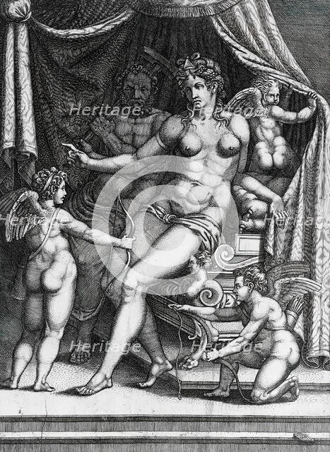 Venus and Vulcan Seated on a Bed, Mid-1550s. Creator: Giorgio Ghisi.