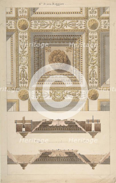 Details of the Coffered and Beamed Ceiling in Santa Maria Maggiore, Rome, 19th century. Creator: Anon.