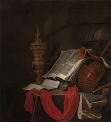 Still life with musical instruments and books (Vanitas). Artist: Vermeulen, Jan (active 1638-1674)