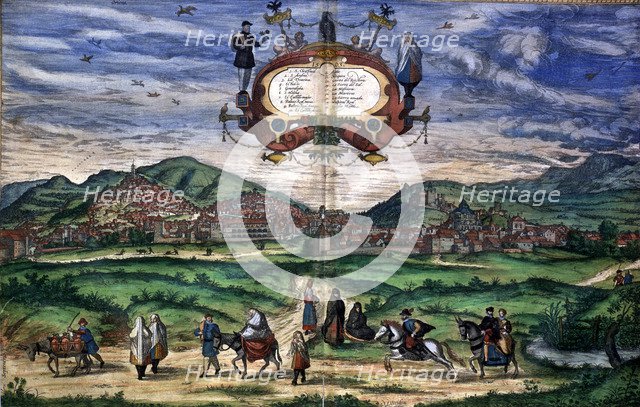 View of the city of Granada, engraving from 1563 for the work 'Civitates Orbis Terrarum', 1576, b…