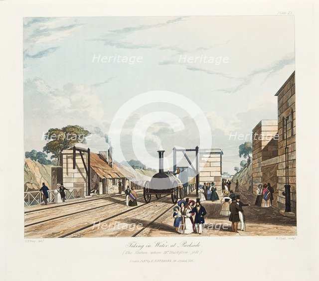 'Taking in Water at Parkside', Liverpool and Manchester Railway, 1833. Creator: Thomas Talbot Bury.
