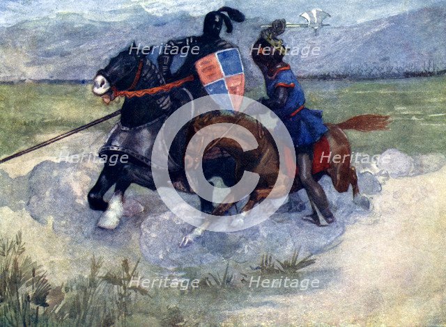 'Bruce lifted his battle-axe high in the air...', 1314, (1905). Artist: A S Forrest