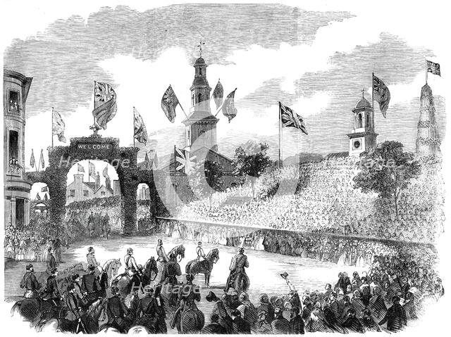 The Prince of Wales in Halifax - the triumphal procession passing the Children's Gallery..., 1860. Creator: Unknown.