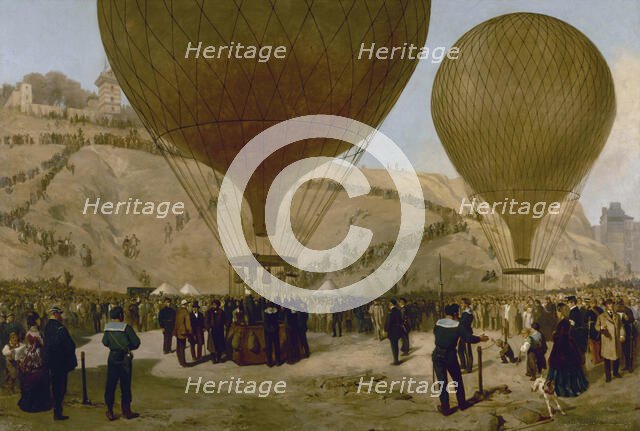 Départ de Léon Gambetta pour Tours sur le ballon l'"Armand-Barbès", le 7 octobre 1870, à..., c1871. Creators: Jules Didier, Jacques Guiaud.