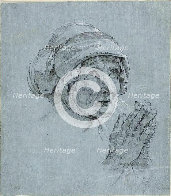 Study of the Head and Hands of an Old Woman Looking Up, c. 1775. Creator: Nicolas Bernard Lepicie.