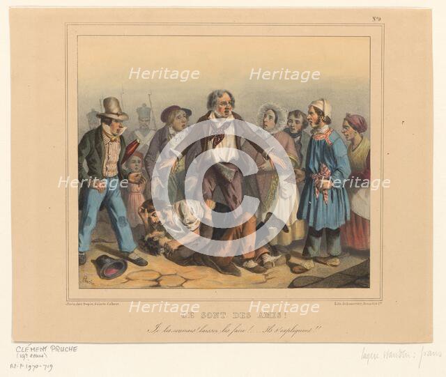 Men fighting, 1837. Creator: Clément Pruche.