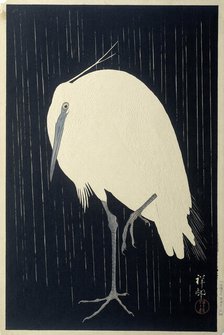 Egret in the rain, 1925-1936. Creator: Ohara, Koson (1877-1945).