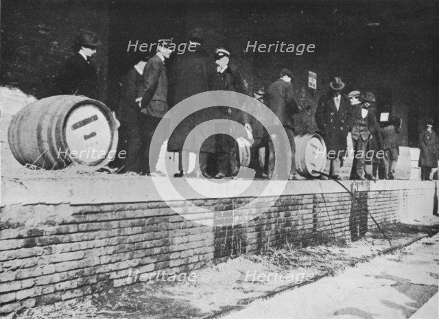 'After the Declaration of War: German beer being run away at an Italian Customs store', 1915. Artist: Unknown.