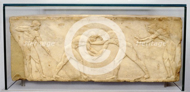 Bas-relief frieze of wrestlers, c500 BC.  Artist: Anon