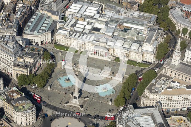 Trafalgar Square, Nelson's Column and the National Gallery, Westminster, London, 2021. Creator: Damian Grady.