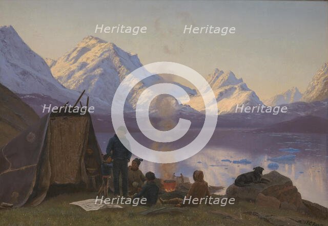 Settlement by a fjord, Greenland, summer, 1883. Creator: Carl Rasmussen.