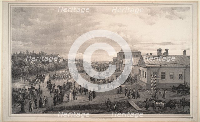 Parade of Chevalier Gardes through Krasnoye Selo, 1848. Artist: Schwarz, Gustav (ca. 1800-after 1855)