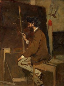 Self-portrait in front of the easel, before 1868. Creator: Makart, Hans (1840-1884).