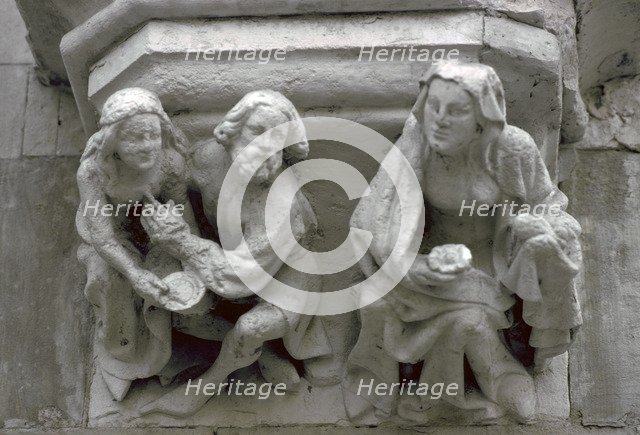 Stone carving on the side of a house in Bruges. Artist: Unknown