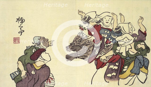 Ohara girls dancing beside their bundles of brushwood, 1803. Creator: Nantei.