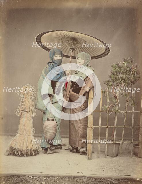 Girls Carrying Paper Lantern in Winter Evening, 1870s-1890s. Creator: Kusakabe Kimbei.