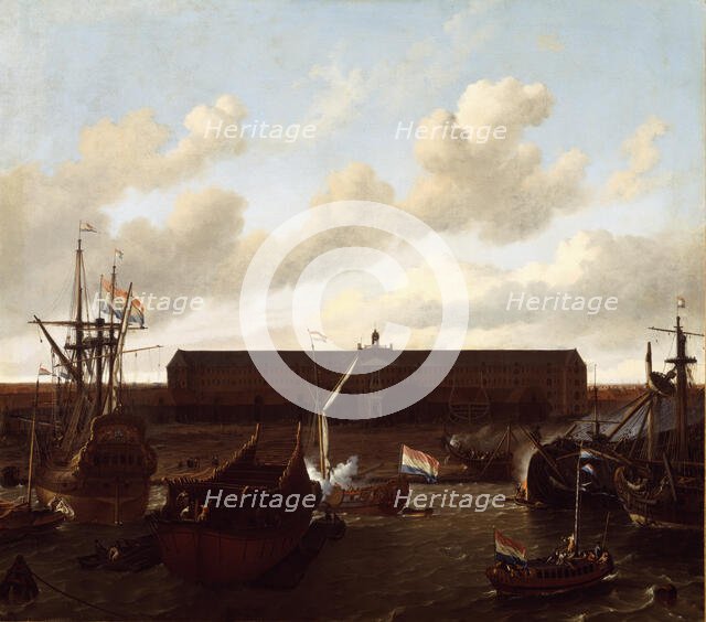 The Shipyard of the Dutch East India Company at Amsterdam, 1696. Creator: Ludolf Bakhuizen.