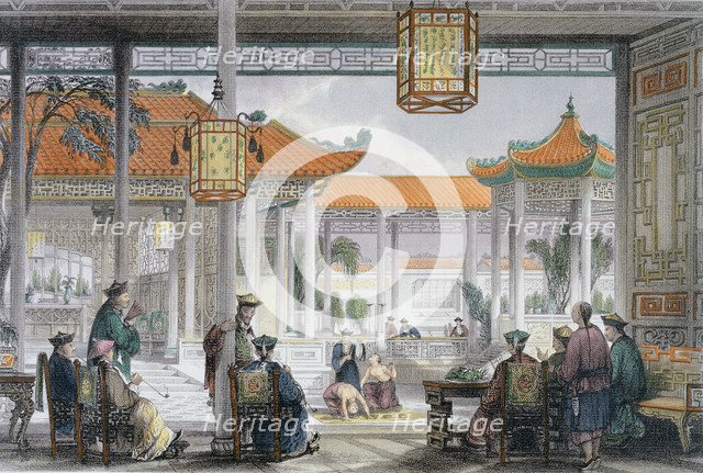 'Jugglers Exhibiting in the Court of a Mandarin's Palace', China, 1843. Artist: Thomas Allom