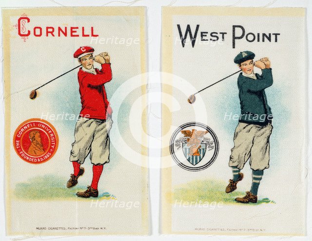 Cigarette cards for Cornell and West Point universities, American, c1900. Artist: Unknown