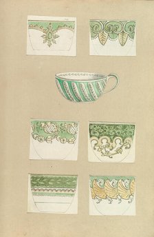 Seven Designs for Decorated Cups, 1845-55. Creator: Alfred Crowquill.