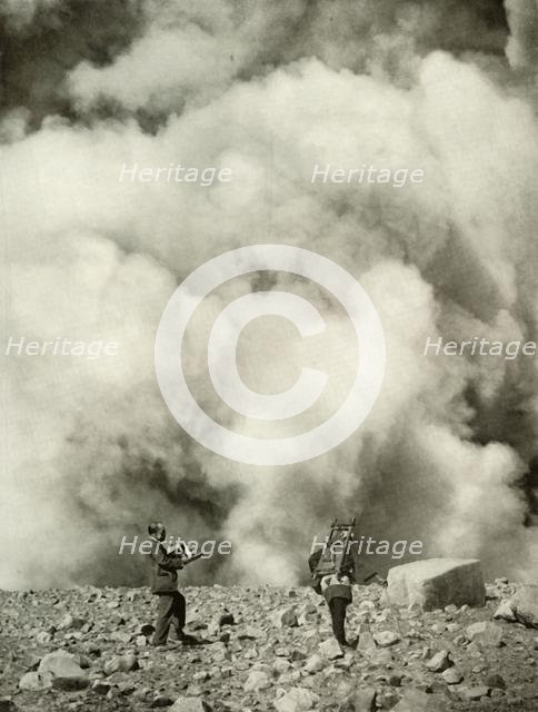 'Smoke and Steam Rising from Asama's Crater after the Explosion', 1910. Creator: Herbert Ponting.