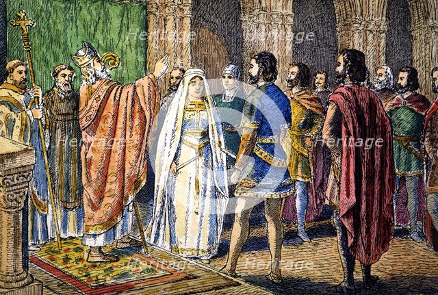 Marriage of Dona Sancha of Navarre and the Count of Lara and Castile Fernan Gonzalez, by 950.
