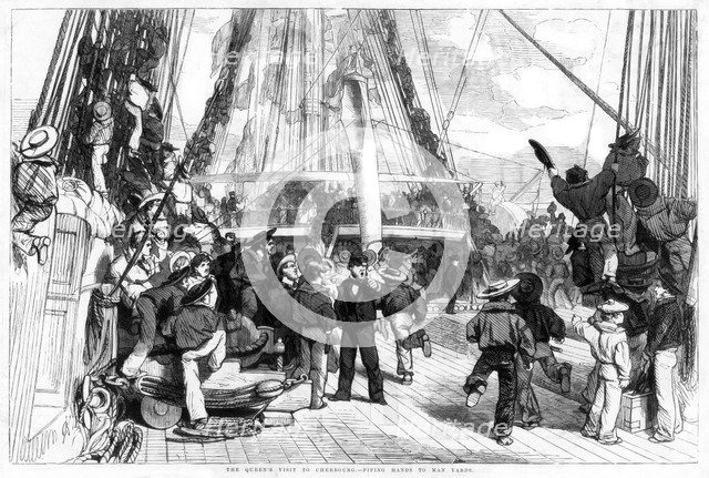 'The Queen's Visit to Cherbourg - Piping Hands to Man Yards', 1858. Artist: Unknown