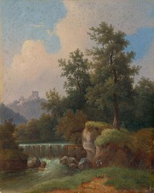 Landscape with castle and dam, 1850-1860. Creator: Josef Jonas.