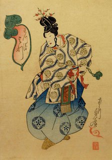 Yotsu of the Matsukiyo Performing as a Courtier, 1841. Creator: Utagawa Sadahiro.