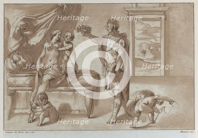 Mars offering a floral wreath to Venus, 1760-90. Creator: Stefano Mulinari.