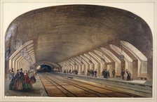 Interior of Baker Street Station showing platforms and an approaching train, London, c1865. Artist: Kell Brothers