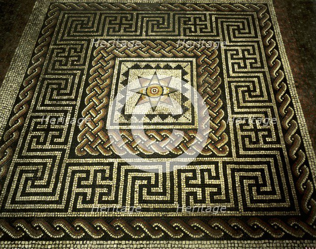 Mosaic floor with central star decoration, Aldborough Roman Town, North Yorkshire, c1980-c2017. Artist: Unknown.