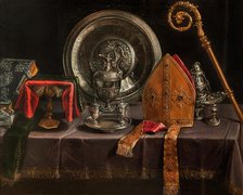 Still life with Bishop Insignia and silver, First Half of 17th cen.. Creator: Barbieri; Paolo Antonio (1603-1649).