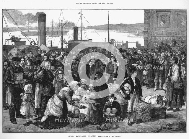 Irish emigrants leaving Queenstown (Cobh), the port for Cork, for the United States, 1874. Artist: Unknown