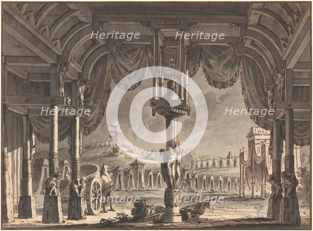 Stage Design of an Ancient Roman Encampment by Night (recto), c. 1792. Creator: Pietro Gonzaga.