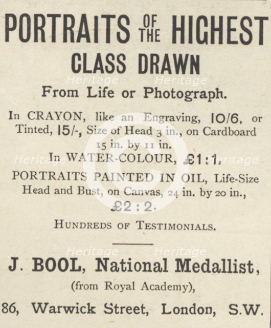 J Bool Portrait painter, 1893. Artist: Unknown