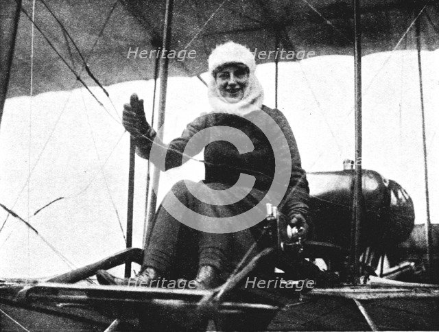 The second British woman pilot: Mrs. de Beauvoir Stocks in her Farman biplane, 1911 (1933). Artist: Flight Photo.
