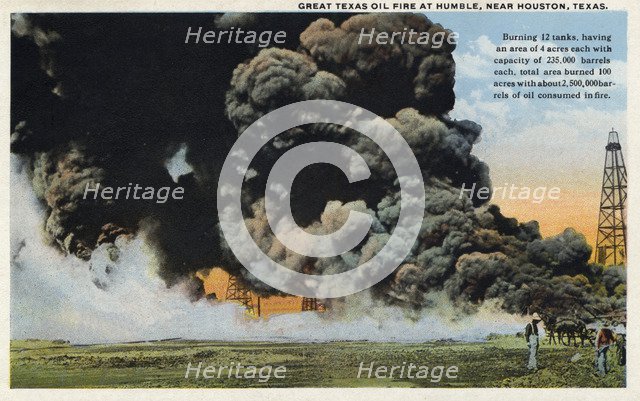 'Great Texas oil fire at Humble, near Houston, Texas', USA, 1909. Artist: Unknown