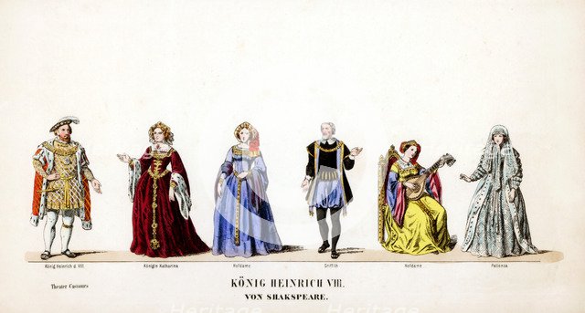 Theatre costume designs for Shakespeare's play, Henry VIII, 19th century. Artist: Unknown