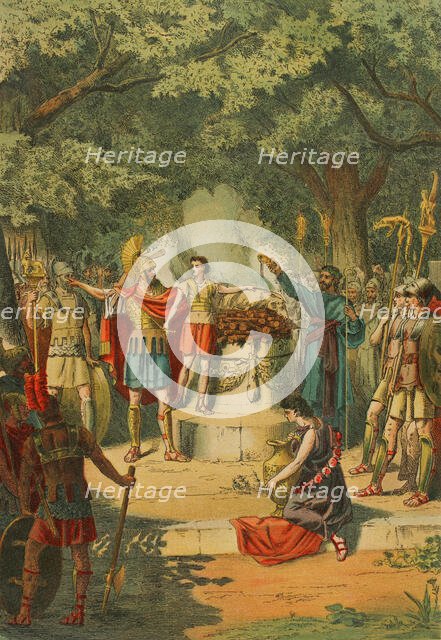 Hannibal in the Temple of Carthage with his father Hamilcar Barca..., 1881. Creator: Unknown.