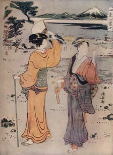 Girls on the Seashore, c17th century, (1914). Artist: Torii Kiyonaga