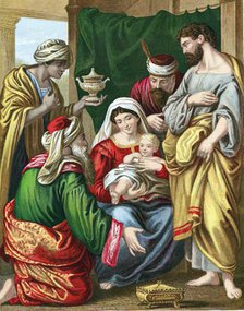 The Magi presenting their gifts to the infant Jesus, c1860. Artist: Unknown