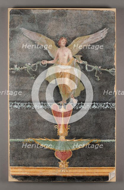 Wall Fragment with Winged Female (Nike) on Black Ground, A.D. 50-79. Creator: Unknown.