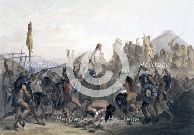 'Bison-Dance of the Mandan Indians in front of their Medicine Lodge in the Mih-Tutta-Hankush', 1843. Creator: Alexandre Manceau.
