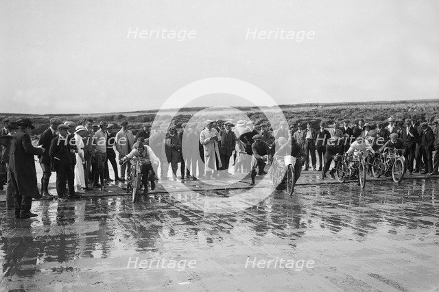 Motorcycle sand races, pre 1915.   Artist: Bill Brunell.