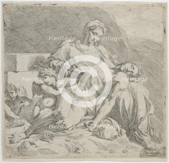Pietà, the dead Christ supported by the Virgin, putti at the left, ca. 1633-46. Creator: Joost de Pape.