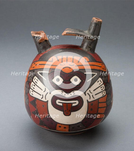 Bridge Vessel Depicting Costumed Ritual Performer Wearing Feline Mask, 180 B.C./A.D. 500. Creator: Unknown.