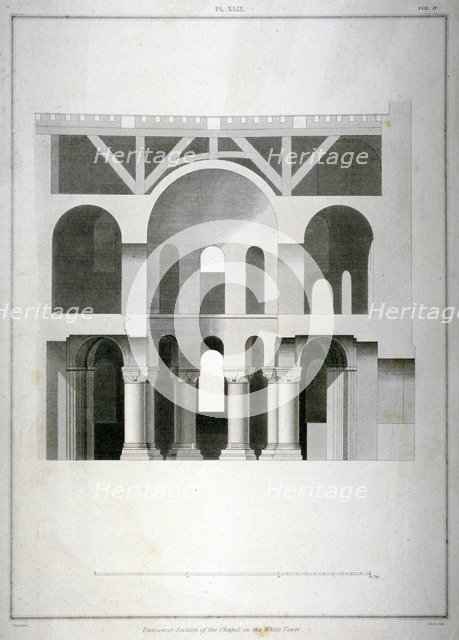 Transverse section of St John's Chapel in the White Tower, Tower of London, 1815. Artist: James Basire II
